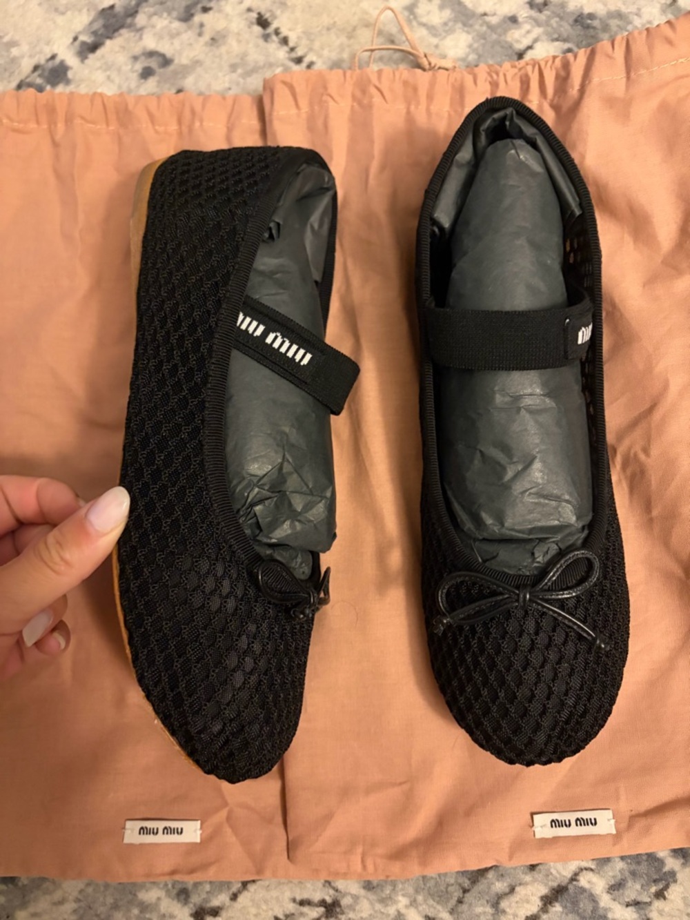 Miu Miu Black Mesh Ballet Flats